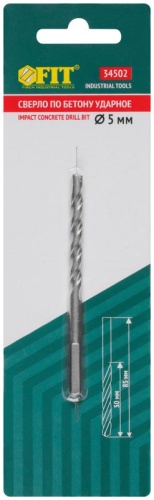 Сверло победитовое ударное, трехгранный хвостовик (для бетона, кирпича) 5х85 мм | код 34502 | FIT фото 3