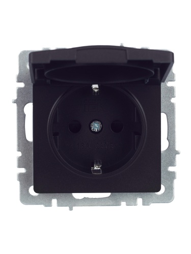 BRITE Розетка 1-местная с заземлением с защитными шторками и крышкой 16А IP44 РСбш10-3-44-БрЧ черный | код BR-R16-16-44-K02 | IEK фото 5