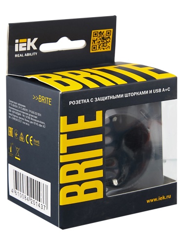 BRITE Роз. с з/к/ш 16А с USB A+C 18Вт РЮш11-1-БрГ граф. IEK | код BR-R14-16-U22-018-K53 | IEK фото 7