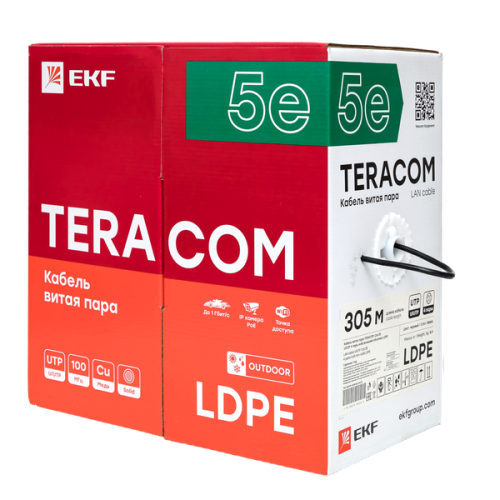 Кабель витая пара U/UTP кат.5E 4 пары solid внешн. LDPE черн. TERACOM | код TRC-5EUTP-04PE-BK-OUT3 | EKF фото 5