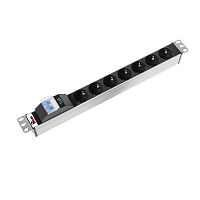 Блок розеток Rem-16 с авт. 16 А, 7 Schuko, алюм., 19, колодка | код R-16-7S-A-440-K | REM