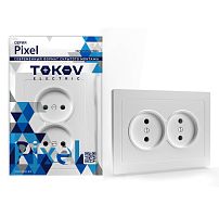 Розетка 2-м СП Pixel 16А IP20 без заземл. в сборе бел. | код TKE-PX-R2F-C01 | TOKOV ELECTRIC