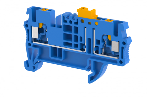 Клемма проходная PUSH-IN 2,5 мм2, с размыкателем, на 2 подключения, синяя PQK2.5-BLUE | код 3102120001 | Elmex