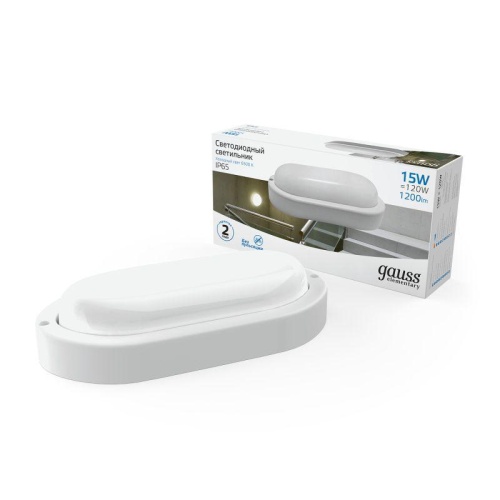 Светильник светодиодный ЖКХ Elementary 200х98х46 15Вт 1200лм 6500К 160-260В IP65 овал бел. | код 161411315 | Gauss фото 2