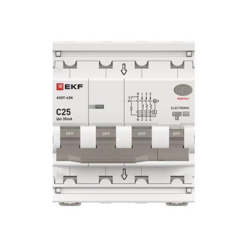 Выключатель автоматический дифференциального тока 4п (3P+N) C 25А 30мА тип A 6кА АВДТ-63N электронный PROxima EKF D63N46EA25C30 фото 4 Выключатель автоматический дифференциального тока 4п (3P+N) C 25А 30мА тип A 6кА АВДТ-63N электронный PROxima EKF D63N46EA25C30 фото 4