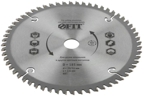 Диск пильный для циркулярных пил по алюминию 185x20/16x60T | код 37790 | FIT фото 2
