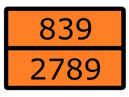 Знак для маркировки опасных грузов Номер ООН 839/2789 ГОСТ Р 52290-2004 300х400 мм, пленка самоклеящаяся ГОСТ 19433-88 EKF | код an-7-839-2789 | EKF