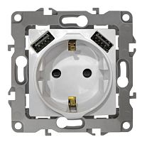 Розетка 2P+E 16A-250В, штор. с 2xUSB 5В-3А, Эра12, алюминий (10/100/2000) | код Б0047842 | ЭРА