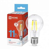 Лампа светодиодная LED-A60-deco 11Вт грушевидная прозрачная 6500К холод. бел. E27 1160лм 230В | код 4690612026169 | IN HOME