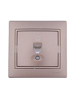 Розетка компьютерная RJ45 1-м СП Мира 16А IP20 со вставкой свет. корич. перламутр. LEZARD 701-3131-139