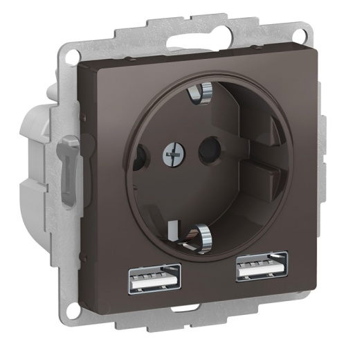 ATLASDESIGN РОЗЕТКА 16А c 2 USB A+A, 5В/2,4А, 2х5В/1,2А, механизм, МОККО | код ATN000630 | Systeme Electric