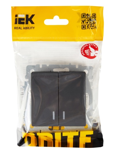 BRITE Выключатель 2-клавишный с индикацией 10А ВС10-2-1-БрГ графит | код BR-V20-1-10-K53 | IEK фото 2