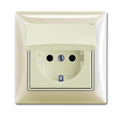 Basic 55 - Розетка 2P+E нем. стд. с крышкой и рамкой, IP 44 (сл. кость) | код 2018-0-1504 | ABB
