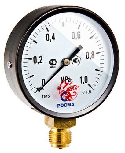 Манометр TM-510P Ду 100 с нижн. подкл., (150°) 1/2", 0-6 бар (кл. точн. 1,5) | код. TM-510P.0406 | VALTEC