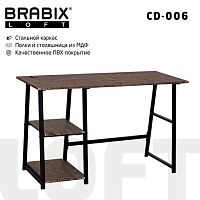 Стол на металлокаркасе BRABIX LOFT CD-006, 1200х500х730 мм, 2 полки, цвет морёный дуб | код 641224 | BRABIX