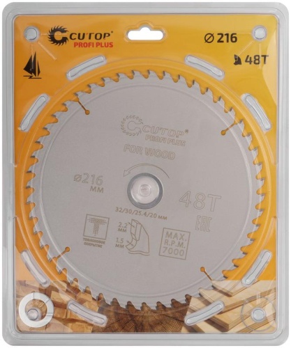 Диск пильный по дереву с тефлоновым покрытием 48Т, Profi plus, 216x1,5/2,2x32/30/25,4/20 мм | код 75-21648Т | FIT фото 2