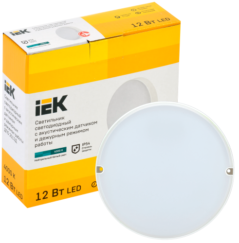 Светильник светодиодный ДПО 2013Д 12Вт IP54 4000К дежурный режим круг белый с акустическим датчиком | код LDPO3-2013D-12-4000-K01 | IEK фото 2