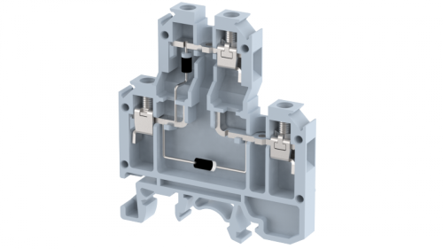 Клемма проходная винтовая с электронными компонентами 2,5 мм2, двухуровневая, 2 диода 1N 4007 с общим анодом, на 3 подключения, зеленая KUDD4CA2_MT617B(GR) | код 1102520343 | Elmex