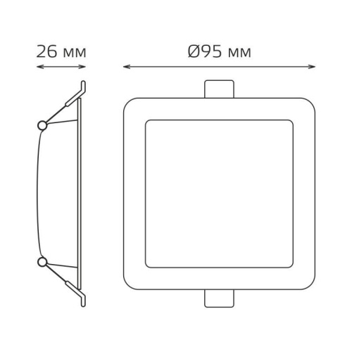 Светильник светодиодный ДВО 5.5 Вт 460 лм 4000К AC 220В IP20 квадрат 95х95х26мм монт разм 75х75мм Пластик Elementary Gauss | код 998420205 | Gauss фото 3 Светильник светодиодный ДВО 5.5 Вт 460 лм 4000К AC 220В IP20 квадрат 95х95х26мм монт разм 75х75мм Пластик Elementary Gauss | код 998420205 | Gauss фото 3