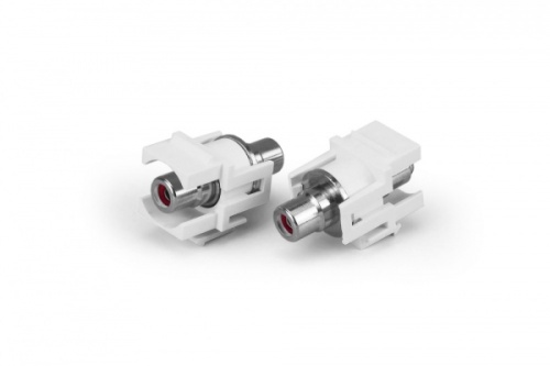 Вставка формата Keystone Jack с проходным адаптером RCA (красный) D type ROHS белая, Hyperline KJ1-RCA/RD-D-WH | код 246973 | Hyperline