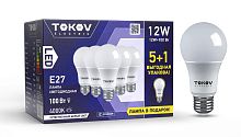 Набор ПРОМО лампа светодиодная 12Вт А60 4000К Е27 176-264В (Promo 5+1 шт) | код Promo-A60-E27-12-4K | TOKOV ELECTRIC