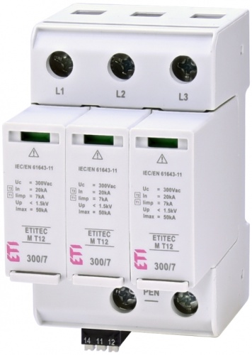 Ограничитель перенапряжения ETITEC M T12 300/7 (3+0, 3p, TNC) RC | код 002440505 | ETI