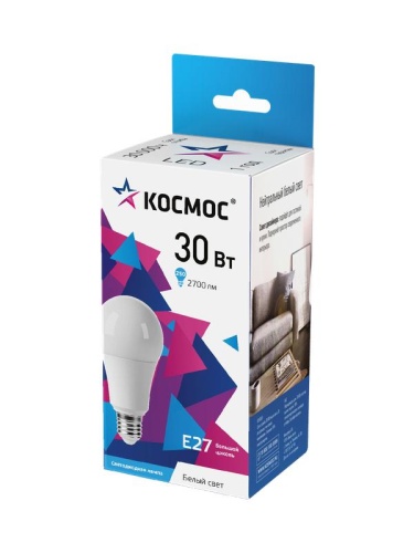 Лампа светодиодная А70 30Вт 4500К Е27 174-265В | код LkecLED30wA70E2745 | КОСМОС