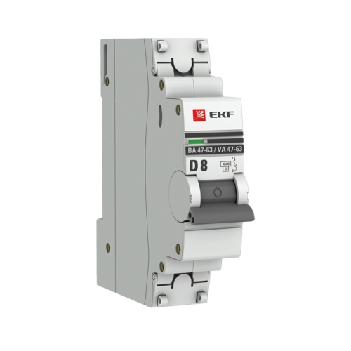 Автоматический выключатель 1P 8А (D) 4,5kA ВА 47-63 PROxima | код mcb4763-1-08D-pro | EKF