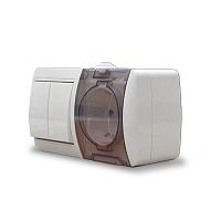 Клио блок наружный горизонтальный: выключатель двухклавишный + розетка с прозрачной крышкой, IP54, с/з, 16А, 220В, белый | код К2239 | Universal