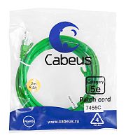Cabeus PC-UTP-RJ45-Cat.5e-2m-GN Патч-корд U/UTP, категория 5е, 2xRJ45/8p8c, неэкранированный, зеленый, PVC, 2м | код 7455c | Cabeus