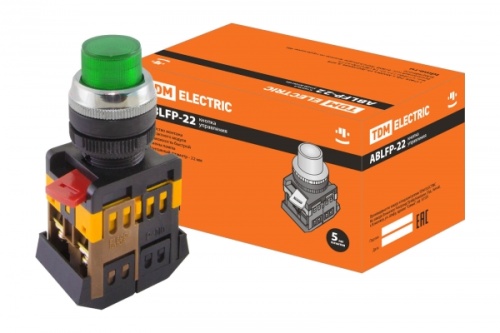 Кнопка ABLFP-22 зеленый d22мм неон/230В 1з+1р TDM | код SQ0704-0006 | TDM