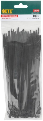 Хомуты нейлоновые 200х3.6мм черные для проводов (100шт) | код 60393 | FIT фото 3 Хомуты нейлоновые 200х3.6мм черные для проводов (100шт) | код 60393 | FIT фото 3