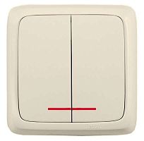 Выключатель двухклавишный наружный с изоляционной пластиной с индикацией слоновая кость 10А (ВА10-154-01)