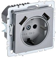 Розетка BRITE РЮш10-2-БрА 16А с USB A+A 3.1А с заземл. защ. шторки алюм. | код. BR-R14-16-U21-D31-K47 | IEK