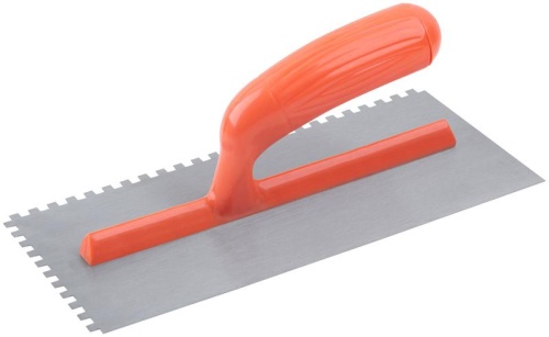 Гладилка стальная с пластиковой ручкой, 280х130 мм зубчатая, зуб 6х6 мм | код 5137 | FIT фото 2 Гладилка стальная с пластиковой ручкой, 280х130 мм зубчатая, зуб 6х6 мм | код 5137 | FIT фото 2