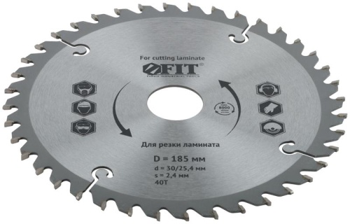 Диск пильный для циркулярных пил по ламинату 185x30/25.4x40T | код 37776 | FIT Диск пильный для циркулярных пил по ламинату 185x30/25.4x40T | код 37776 | FIT