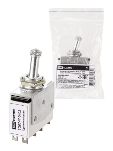 Выключатель-тумблер ТВ1-4 2P 250 В 5 А (8c) ON-OFF с фиксацией (4з) TDM | код SQ0747-0402 | TDM Выключатель-тумблер ТВ1-4 2P 250 В 5 А (8c) ON-OFF с фиксацией (4з) TDM | код SQ0747-0402 | TDM