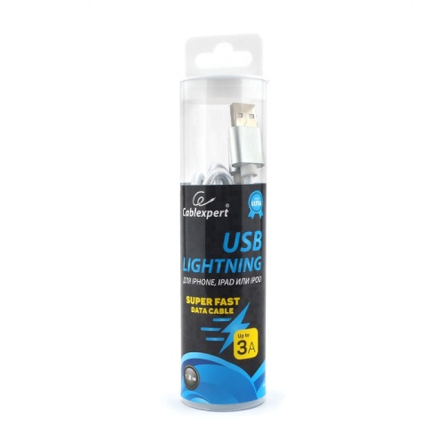 Кабель Cablexpert для Apple CC-U-APUSB02S-1.8M, AM/Lightning, серия Ultra, длина 1.8м, серебристый, блистер | код CC-U-APUSB02S-1.8M | Cablexpert