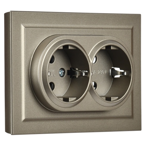BRITE Розетка 2-местная с заземлением без защитных шторок 16А в сборе РС12-3-БрШ шампань | код BR-R21-16-K37-F | IEK фото 6