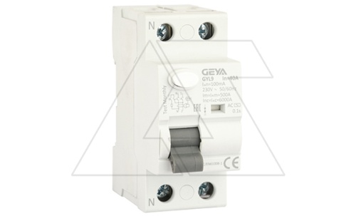УЗО GYL9-2P-40A-100mA, 2P, 40A, 6 kA, 100mA, тип AC, 2M | код GYL92P40AC100 | GEYA