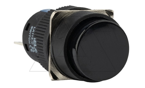 Кнопка плоская LA115-C, возврат, черная, круглая, без подсветки, 1NO+1NC, 16mm, IP40 | код LA115-C-11A/K | GQELE