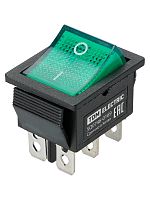 KCD4-202N 250В AC/DC, 2P, 15А, (6с), ON-ON, черный корпус, зеленая клавиша, LED TDM | код SQ0746-0169 | TDM
