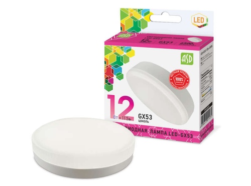Лампа светодиодная LED-GX53-standard 12Вт 230В 6500К 1080лм | код 4690612014432 | ASD