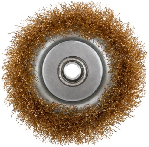 Кордщетка чашечная, гайка М14, стальная латунированная волнистая проволока 125 мм | код 39039 | КУРС