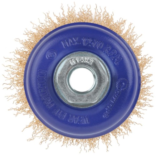 Щетка для УШМ, М14, Чашка, латунированная витая проволока 0,3 мм, 75 мм, блистер, Profi | код 82-894 | FIT фото 6