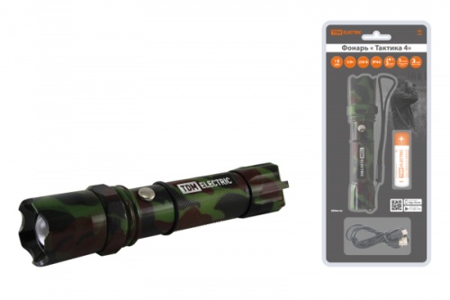 ФонарьТактика 4, аккум.,1 LED 5 Вт CREE, 170 лм, алюм., фокус., 1х18650, TDM | код SQ0350-0053 | TDM