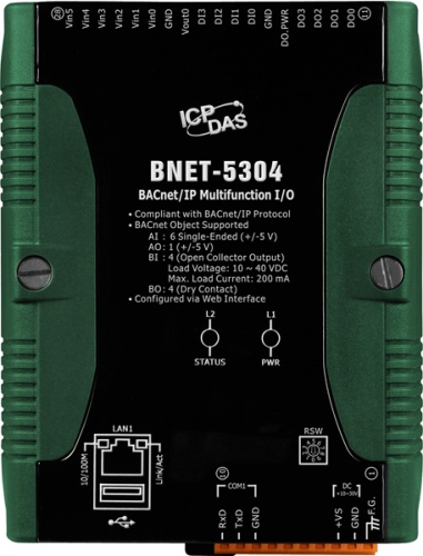 BNET-5304 Multi-function BACnet/IP module with 6 AI, 1 AO, 4 DI, and 4 DO | код 00-06097671 | ICP DAS