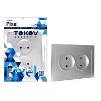 Розетка 2-м СП Pixel 16А IP20 без заземл. в сборе алюм. | код TKE-PX-R2F-C03 | TOKOV ELECTRIC
