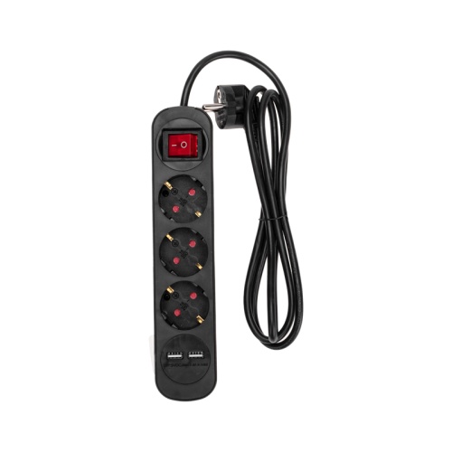 Удлинитель STANDARD 3 гнезда, 1,5м, 3х1,0мм?, с/з, с выключателем, 2 USB, черный REXANT | код 13-4021 | REXANT