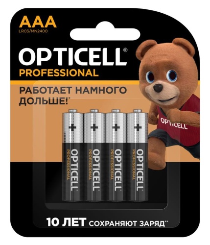 Элемент питания алкалиновый AAA/LR03 (блист. 4шт) Professional | код 5052002 | Opticell